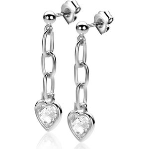 Zinzi zilveren oorstekers 27mm met paperclip schakels en hart wit zirkonia ZIO2303