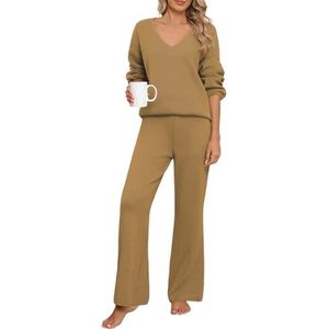 Tweedelig trainingspak voor dames - Elegant loungewear met V-hals en lange mouwen