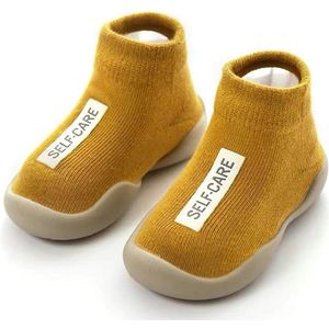 Babysokjes en schoentjesset - Antislip babylaarsjes - Ademend katoenen bovenwerk, zachte rubberen zool - 1 paar - Geschikt voor baby's van 12-18 maanden - Geel
