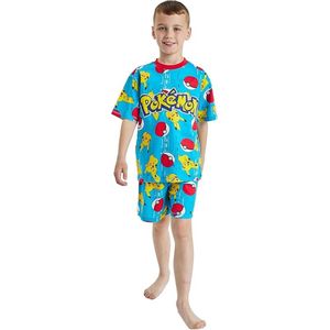 Pokemon - Shortama - Maat 122/128 - Blauw - Pikachu en Pokéballen - Pyjama