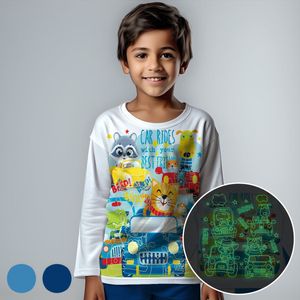 Auto Rijden Met Vrienden - Glow-in-the-dark pyjama - donker blauw - maat 128-134 - 8 jaar - 100% katoen