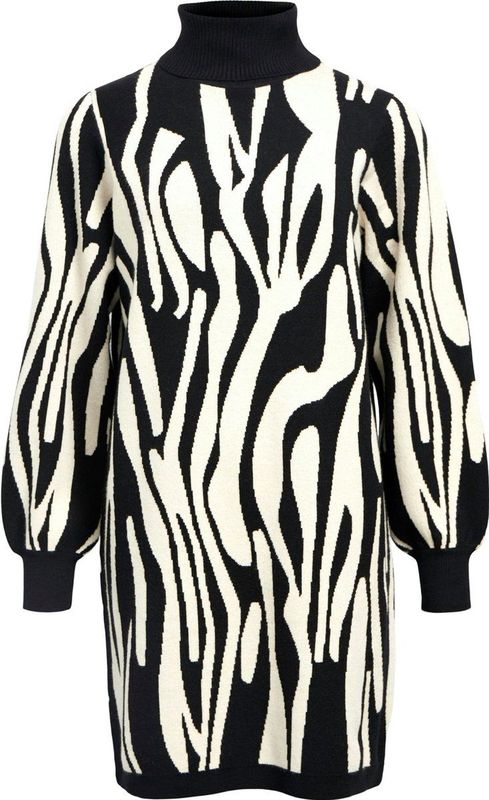 OBJECT - Gebreide Jurk - Zwart / Wit - RAY - Knitwear - Dierenprint