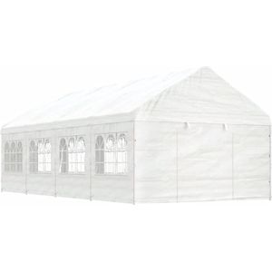 The Living Store Prieel met dak 8,92x4,08x3,22 m polyetheen wit - Partytent - Tuinset - Outdoor Living - Veranda - Parasol