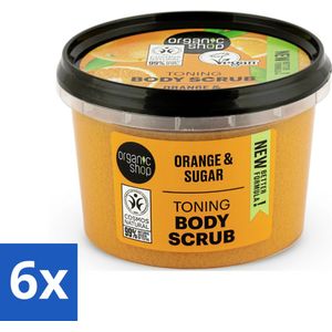 6 x Organic Shop - Body Scrub Orange - Verzorgend en Geurend - 250 ml - Organische Bodyscrub - Sinaasappel Scrub - Huidverzorging - Exfoliatie - Natuurlijke Ingrediënten