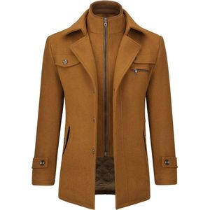 Allthemen Heren Korte Jas met Opstaande Kraag Mantel - Wollen Winterjas Business - XL