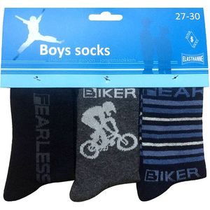 Jongens sokken - katoen 6 paar - biker - maat 27/30 - assortiment marine/grijs - naadloos
