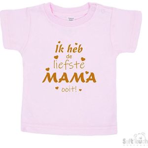 Soft Touch T-shirt Shirtje Korte mouw ""Ik heb de liefste mama ooit!"" Unisex Katoen Roze/tan Maat 62/68
