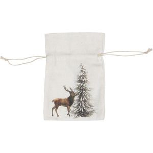 Clayre & Eef Decoratie Hanger Rendier 10*15 cm Beige Synthetisch Rechthoek Kersthanger Kerstboomversiering