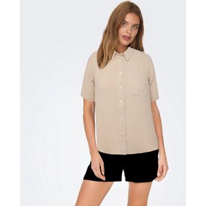 Dames Overhemd mousseline | hemd/Shirt | 100% katoen | Beige | Maat S
