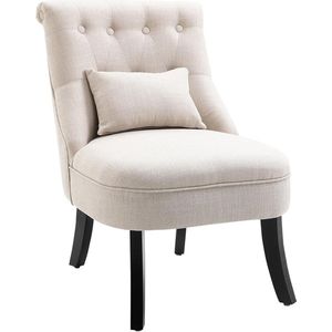 Sweiko Eetkamerstoel - Woonkamerstoelen - Lendekussen - Houten poten - Linnen - Beige