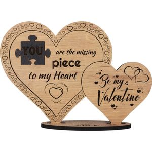 Valentijn - ontbrekende puzzelstukje - houten wenskaart - Valentijnskaart van hout - cadeau 14 februari - be my Valentine - 17.5 x 25 cm