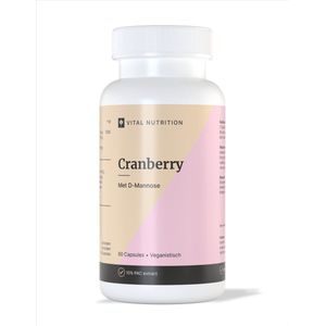 Vital Nutrition Cranberry met D-Mannose - 10% PAC extract van Exocyan® - 100% plantaardig - Met Vitamine C - 60 capsules