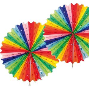 Decoratie waaier regenboog kleuren 45 cm