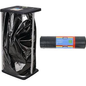 Storage solutions Staande vuilniszakhouder - zwart - 60L - incl. 12x stuks vuilniszakken
