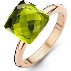 New Bling 983201022-55 - Stalen Ring - 15mm - Rosékleurig en groen - Zirkonia steen vierkant Peridot