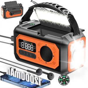 oCreon 12000mAh Kurbelradio met Solar - 3 Oplaadmethodes - AM/FM - LED Lamp - SOS - Kompas (Outdoor)