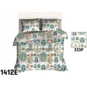 Katoenen Kinderbeddengoed 100x135cm - Uiltjes, Mint & Bloemendesign