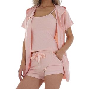 Dilena fashion korte broek top vest 3 delig set katoen cotton roze