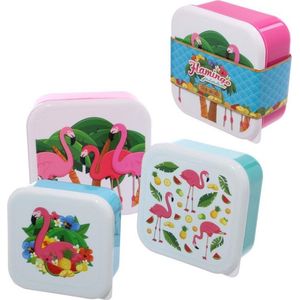 Set van 3 koekdoosjes met afbeelding flamingo
