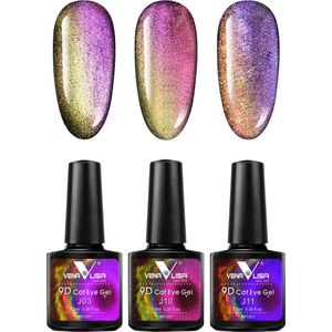 Venalisa UV Cat Eye Gellak Set - 22.5 ml (3x 7.5 ml) - Cat Eye Gellak - Gellak Cat Eye - Gellak Kleuren - Venalisa Gellak - Gellak Nagellak