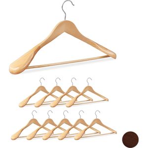 Relaxdays 10 x kledinghanger - voor pakken - brede schouder - kleerhangers hout – naturel