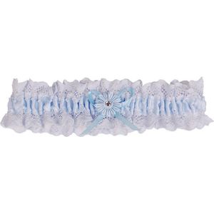 Kousenband blauw kant met bloemtje en strass