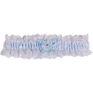 Kousenband blauw kant met bloemtje en strass