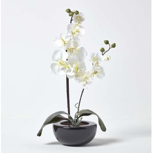 Homescapes kunstbloem orchidee arrangement roze met zwarte keramische pot