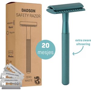 Safety Razor Groen + 20 RVS Scheermesjes – Scheermes – Aluminium – Double Edge – Klassiek – Veiligheidsscheermes – Unisex – Duurzaam Scheren – Zero Waste