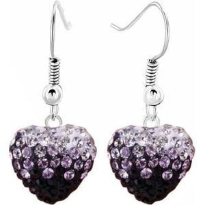 Fako Bijoux® - Oorbellen - Disco Dots - Hanger - Hart Duo - Zwart