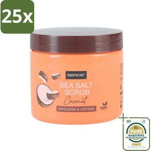 25 x Sence - Coconut - Bodyscrub - Verzorgend - 500 g - Grootverpakking - Bodyscrub Kokosnoot - Huid Verzorging - Exfolieer Huid - Kokos Geur - Zeezout Scrub