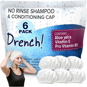 Drench! Shampoo Cap - Set van 6 - Haar wassen zonder water - Shamppo muts met conditioner - Met aloë vera, vitamine E en provitamine B5.