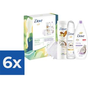 Geschenk Dove  Blissfully Relaxing Douchegel 225 ml- Bodylotion 250 ml- Deospray 150 ml & Puff - Voordeelverpakking 6 stuks