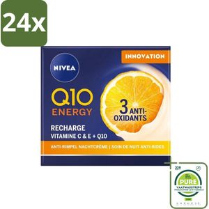 NIVEA – Nachtcrème – Q10 Energy Recharge – 50 ml - Voordeelverpakking - 24 stuks - Nachtcrème - Anti-aging