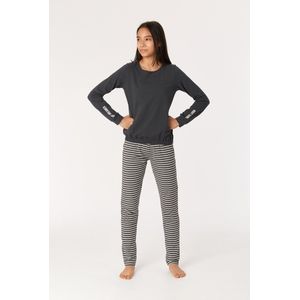 Woody pyjama meisjes/dames - antraciet - studio - 222-2-YPB-Z/176 - maat 128
