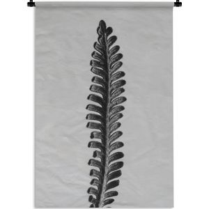 Wandkleed Abstract Zwart-Wit - Abstract blad in zwart-wit Wandkleed katoen 60x90 cm - Wandtapijt met foto