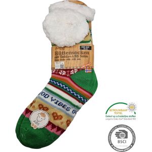 Antonio Huissokken - Good vibes - Groen - Dames - Antislip ABS - One Size (35-42) - Hüttensocken - Warme Sokken - Warme Huissok - Sloffen