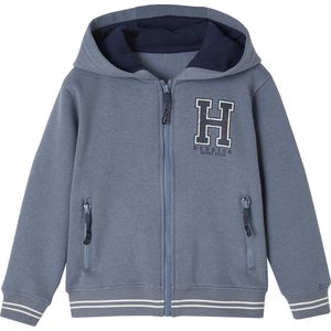 Jongenssweater - Met Rits - Grijsblauw - Fleece - Gevoerde Capuchon, Ritssluiting, 2 Zakken