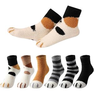 Sokken - 6 paar - Pluche Sokken - Warme Sokken - Winter Sokken - Huissokken - Fluffy Sokken - Kat Klauw - Schattige Dierensokken - Dikke - Verwarmende Kwaliteit - Comfort - Zacht - Kattenpoot - Schattige dieren - Warm - kerstcadeau