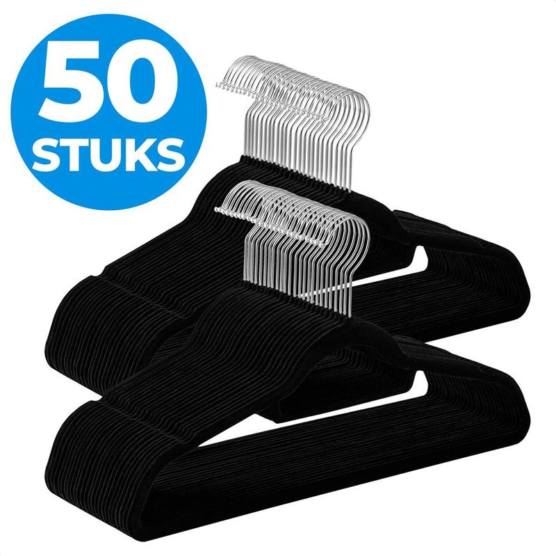 ACAZA - Kledinghangers - Broekhanger - Zwart - Fluweel/Velvet - 50 Stuks