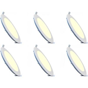 LED Downlight Slim 6 Pack - Inbouw Rond 18W - Warm Wit 2700K - Mat Wit Aluminium - Ø225mm