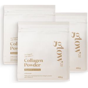 Glow25® Collageen Origineel (3x 450 gram) - met vitamine C - collageenpoeder - hoogwaardig Collageenhydrolysaat