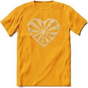 Valentijn Goud Hart T-Shirt | Grappig Valentijnsdag Cadeautje voor Hem en Haar | Dames - Heren - Unisex | Kleding Cadeau | - Geel - XXL