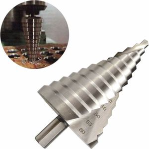 Stappenboor - Trappenboor - kegelboor - Stapboor - 6-60 mm - met 12 stappen - HSS - zilver - Ronde Schacht - spiraal conische gleuf - Roestbestendig - voor Hout, Metaal & Plastic
