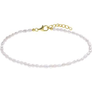 Lucardi Dames Zilveren goldplated armband zoetwaterparel - Armband - 925 Zilver - Goud - 19 cm