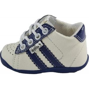 Leren schoenen -  wit/donkerblauw - jongen - eerste stapjes - babyschoenen - flexibel - sneakers - maat 19