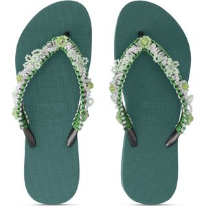 Uzurii - Macrame Green Blossom - Teenslippers - Bosgroen - Luxe Materiaal