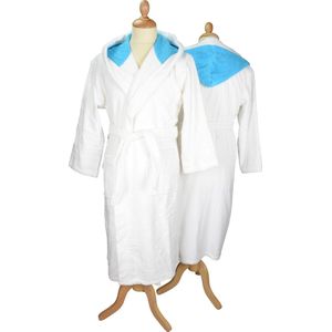 ARTG® Robezz - Badjas - Gekleurde Capuchon - White/Aqua Blue - Maat XXXL