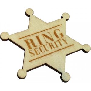 Houten stervormige badge met de tekst Ring Security - trouwen - huwelijk - trouwring - bruidskinderen