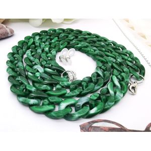 Trendy – 2 in 1 - Grove Acryl schakelketting - Zonnebril ketting - vintage - L 70 cm - gemêleerd jade groen kleur.